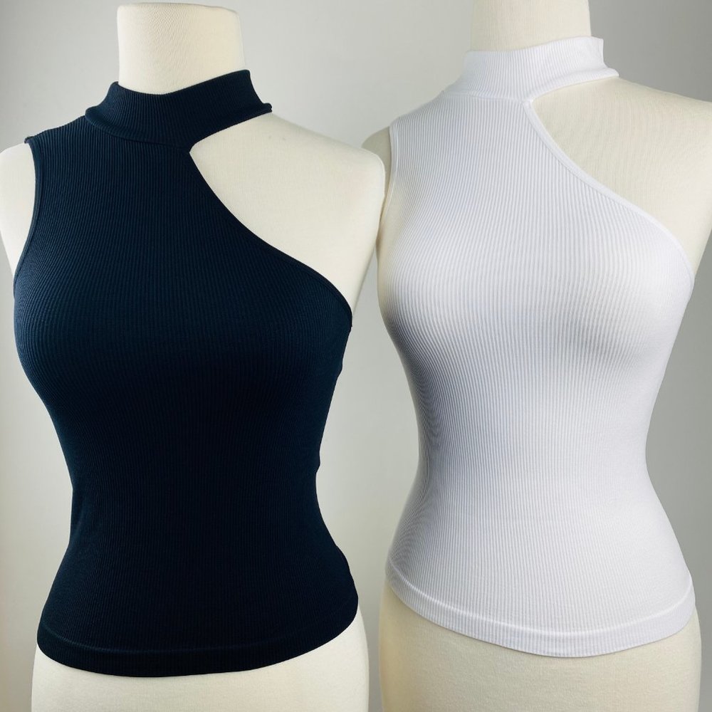 THE POWER White Mock Neck Cut-Out Top